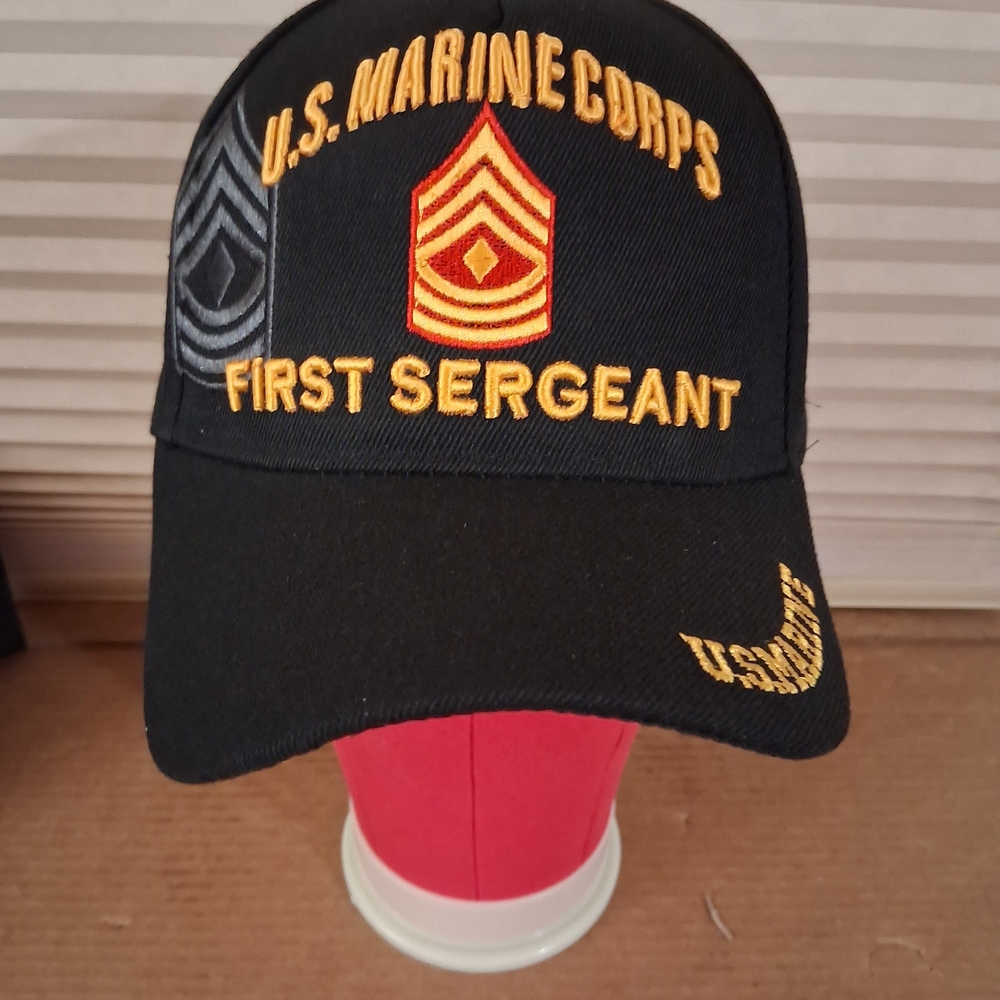U.S. Marine Corps First Sergeant Black Embroidered Cap